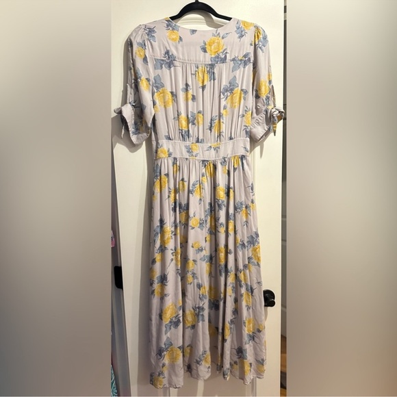 Free People—Love of My Life Dress, Floral Yellow Gray, Sleeves, Plunge, Midi—M - Picture 3 of 6